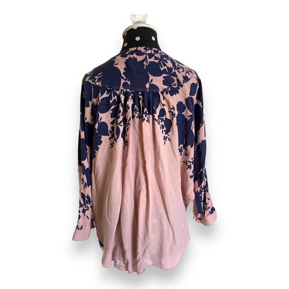Maeve Anthropologie‎ Womens Blouse Sz XS Linden Floral Batwing Blouse Pink Navy - Picture 6 of 9